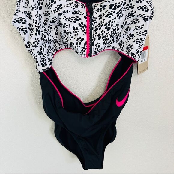 NIKE Swim Party Dots Cutout One Piece Bikini Swimsuit White Women's Size Large - Picture 10 of 11